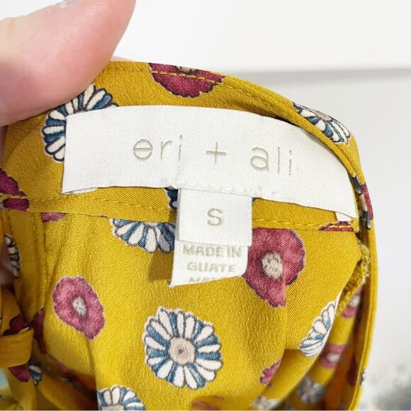 Anthropologie Eri + Ali Women Blouse Vintage Gold Floral Tiered Sleeve Loose Fit - Picture 4 of 4